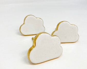 Cloud Shaped Ceramic Knob with Gold Rim- Knobs / Drawer Pulls