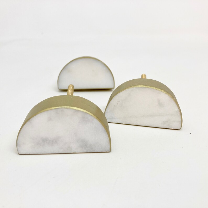 Half Moon Marble Knob With Gold Coloured Surround Drawer Etsy