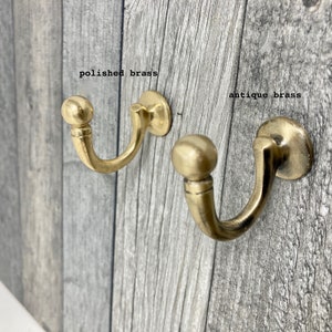 Gancho de latón macizo / Latón pulido / Latón antiguo / Baño / Pasillo / Cocina