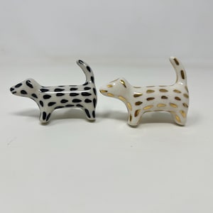 Handmade Spotted** Dog Knob made from Ceramic Black & White, Gold and White - Handle Kitchen Cupboard Home
