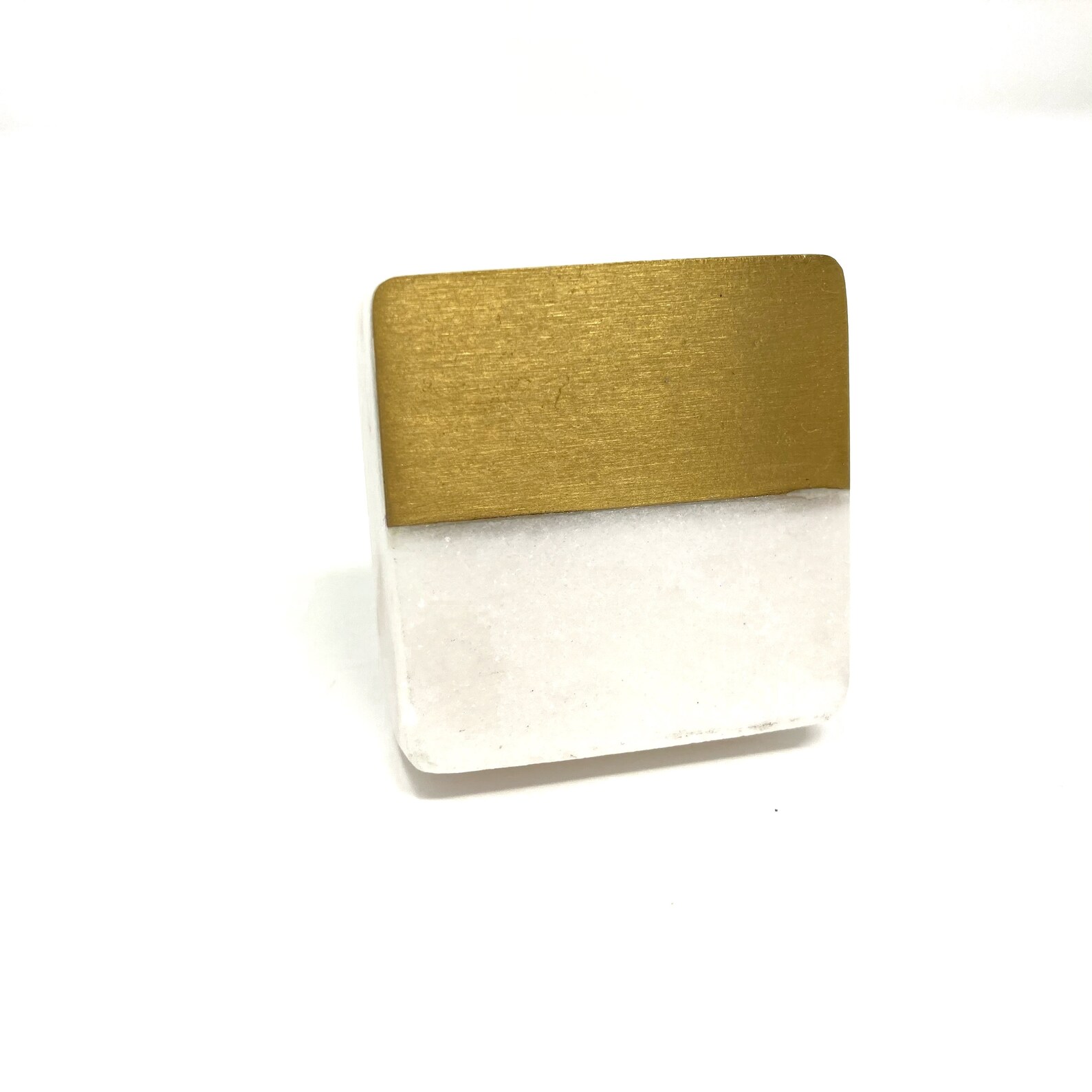 White SQUARE Stone Knob With Gold Detail Stone Marble Dresser Etsy UK