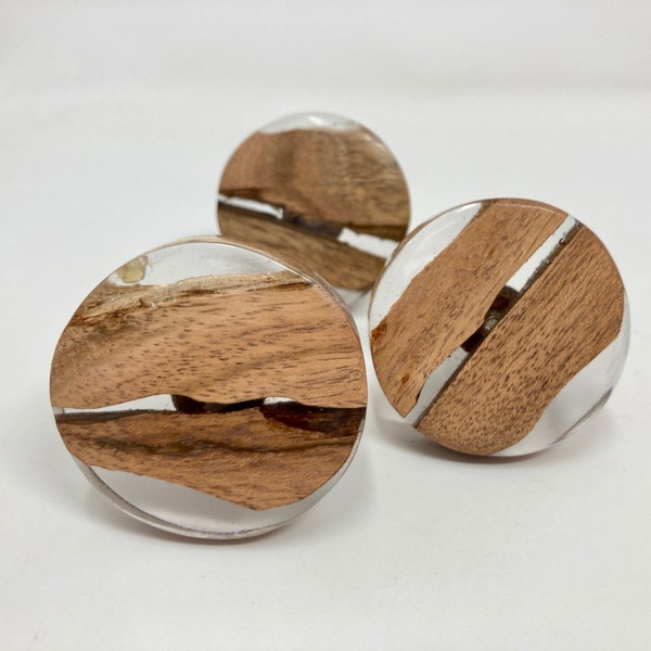 Round Clear Resin & Wood Knob | Artistic Cabinet Knob and Furniture Hardware | Handles Rustic Cabinet Door Handle