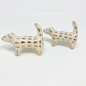 Gold & White Handmade Spotted Dog Knob made from Ceramic Handle Kitchen Cupboard Home image 5