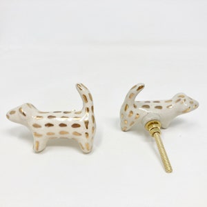 Gold & White Handmade Spotted Dog Knob made from Ceramic Handle Kitchen Cupboard Home image 7