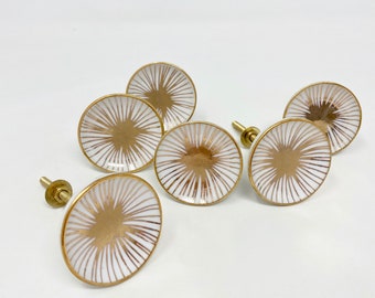 Hand Painted Ceramic White & Gold Drawer Pull, Drawer Knobs Cabinet Knobs and Pulls Unique Decorative