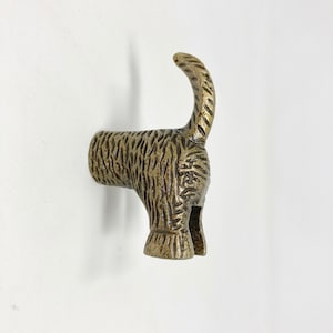 HOOK Dog Tail in Antique Brass Metal Animal Pet Dog Lead Wall Hook