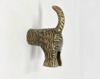 HOOK Dog Tail in Antique Brass Metal Animal Pet Dog Lead Wall Hook