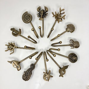 Antique Brass Sea-life Marine Nautical Hooks | Towel Hook | Tie Back | Iron | Bathroom | Bedroom