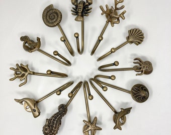 Antique Brass Sea-life Marine Nautical Hooks | Towel Hook | Tie Back | Iron | Bathroom | Bedroom