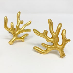 Gold Coral Tree Branch Knob Drawer Pull - Cabinet Dresser Chest of Drawers