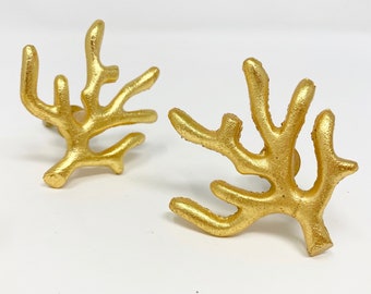 Gold Coral Tree Branch Knob Drawer Pull - Cabinet Dresser Chest of Drawers