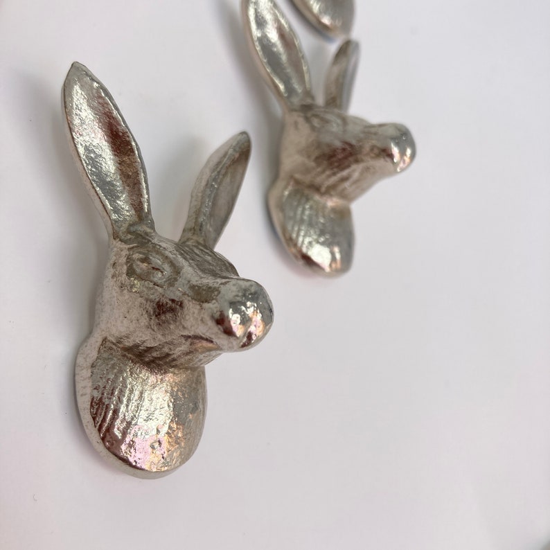 SILVER Hare Rabbit Bunny Drawer Door Pull Knob Animal Handle Kitchen Cupboard Home image 1