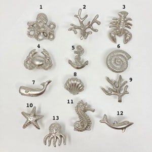 Silver Sealife Marine Nautical Drawer Knobs  - Bathroom | Cupboards |Dresser | Cabinet | Chest of Drawers