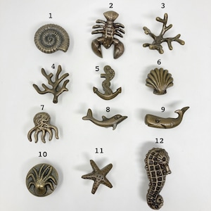 Perillas de cajón náuticas marinas Sealife de bronce antiguo-baño/armarios/aparador/gabinete/cómoda