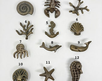 Perillas de cajón náuticas marinas Sealife de bronce antiguo-baño/armarios/aparador/gabinete/cómoda