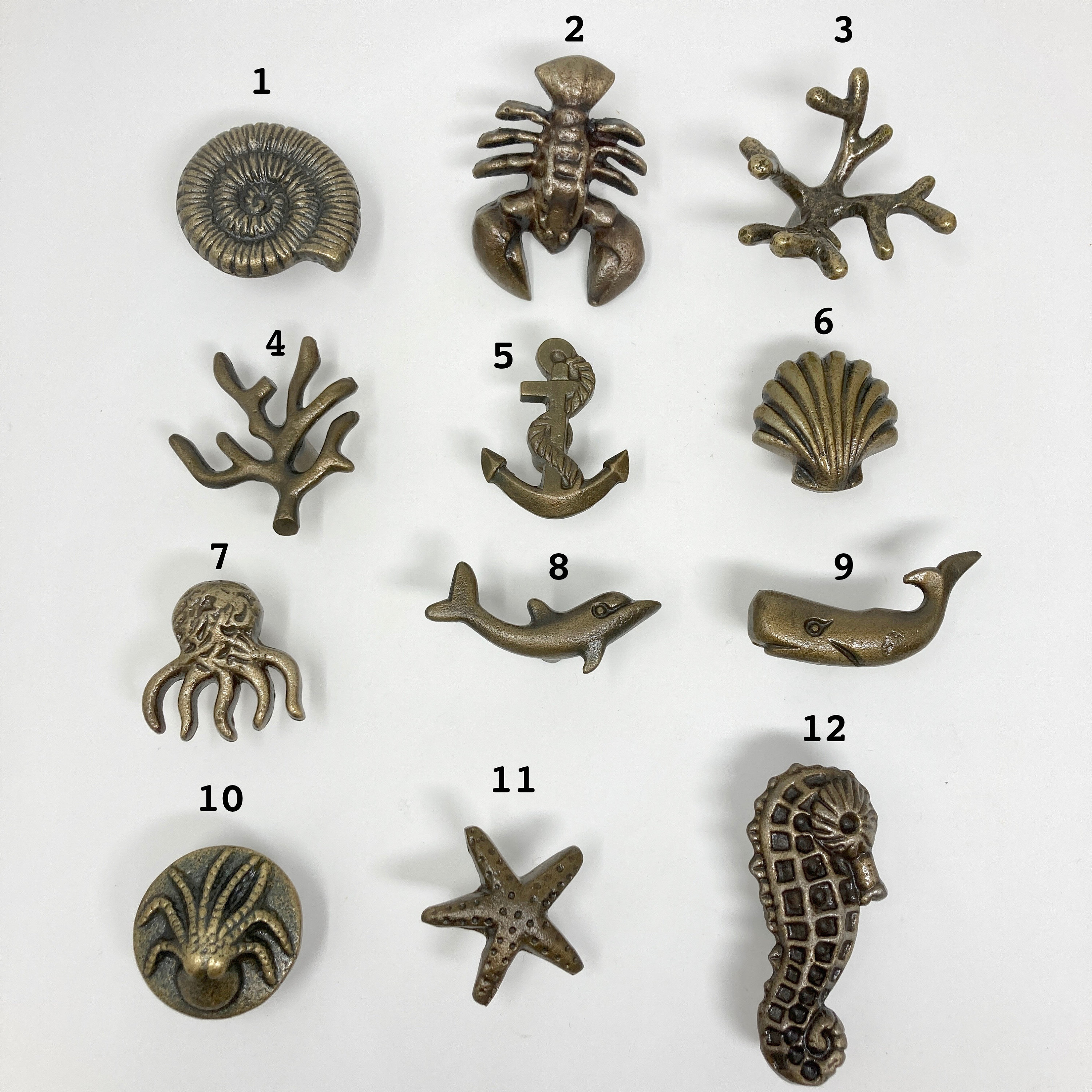 Antique Bronze Sealife Marine Nautical Drawer Knobs - Bathroom | Cupboards  |Dresser | Cabinet | Chest of Drawers