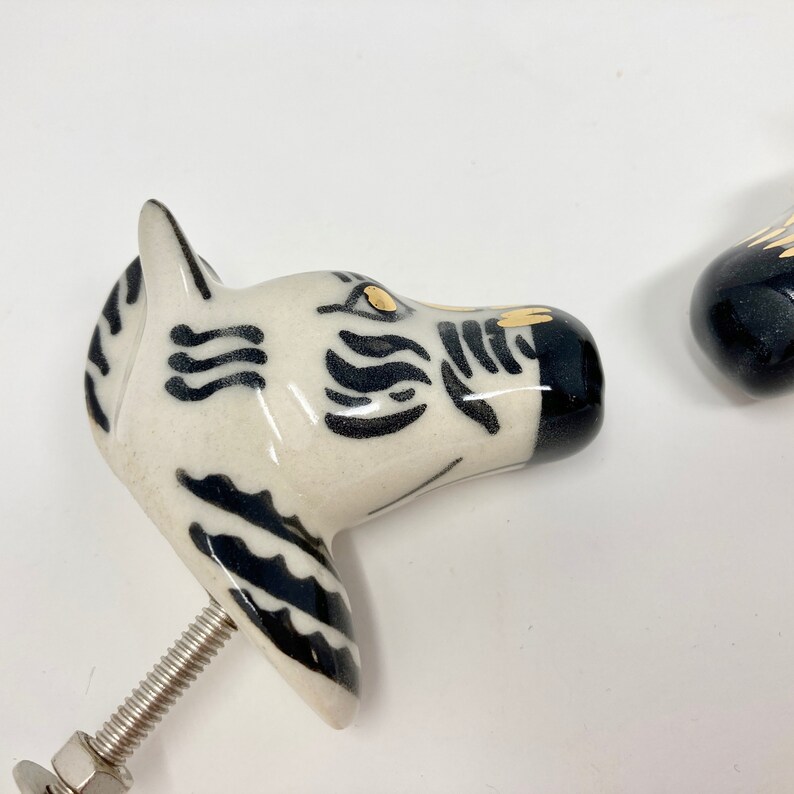Ceramic ZEBRA Knob with Gold and Black Detail Handle Kitchen Cupboard Home image 7