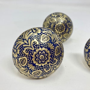 Moroccan Blue & Gold Round Drawer Knob Cupboard Pull Drawer Brass Etched Drawer Knob Brass Bohemian Drawer Knob image 2