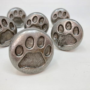 Dog Cat Animal Paw Print Pet Knob in Antique Pewter Metal Drawer Pull Cupboard Dresser Canine Drawer Knob Wardrobe