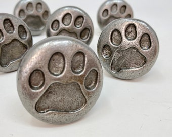 Dog Cat Animal Paw Print Pet Knob in Antique Pewter Metal Drawer Pull Cupboard Dresser Canine Drawer Knob Wardrobe
