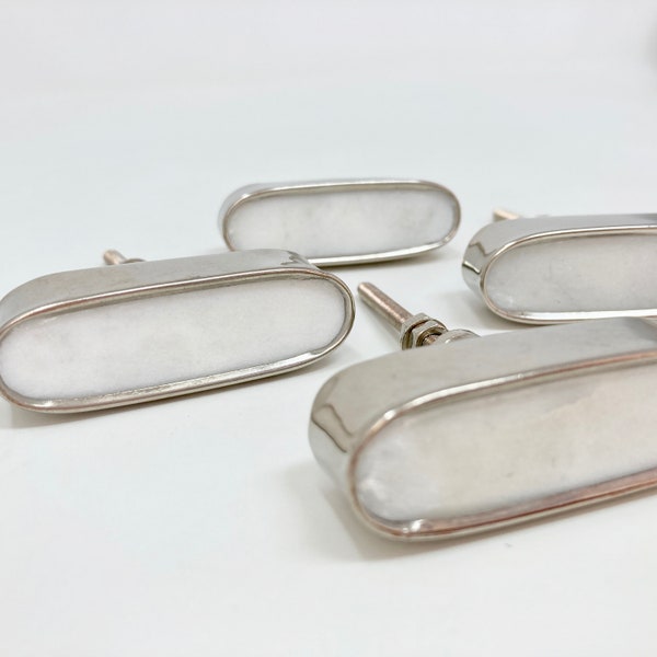 Bouton ovale en laiton et pierre de marbre ARGENT - poignées de tiroir, boutons de tiroir, boutons d'armoire et poignées, bouton de tirage unique, décoratif