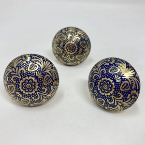 Moroccan Blue & Gold Round Drawer Knob Cupboard Pull Drawer Brass Etched Drawer Knob Brass Bohemian Drawer Knob image 8