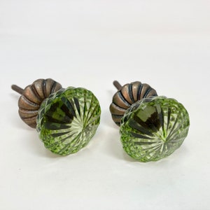 Vintage Victorian Style Glass Knob in Green with Antique Bronze Collar Home decor drawer pull Bedroom Cabinet image 3