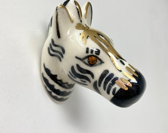 Ceramic ZEBRA Knob with Gold and Black Detail - Handle Kitchen Cupboard Home