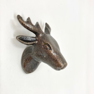 DEER STAGS Antique Brass - Head vintage Drawer Knob Pull Antique - Home Bedroom Decor