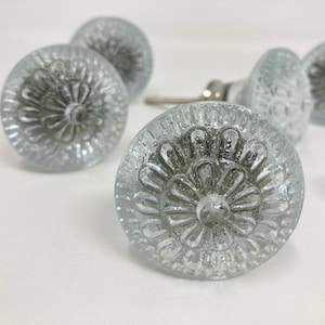 Vintage Victorian Style Clear Flower Round Glass Knob - Home decor drawer pull Bedroom Cabinet