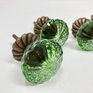 Vintage Victorian Style Glass Knob in Green with Antique Bronze Collar - Home decor drawer pull Bedroom Cabinet