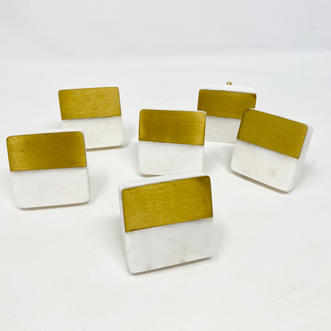 White SQUARE Stone Knob With Gold Detail Stone Marble Dresser Etsy UK