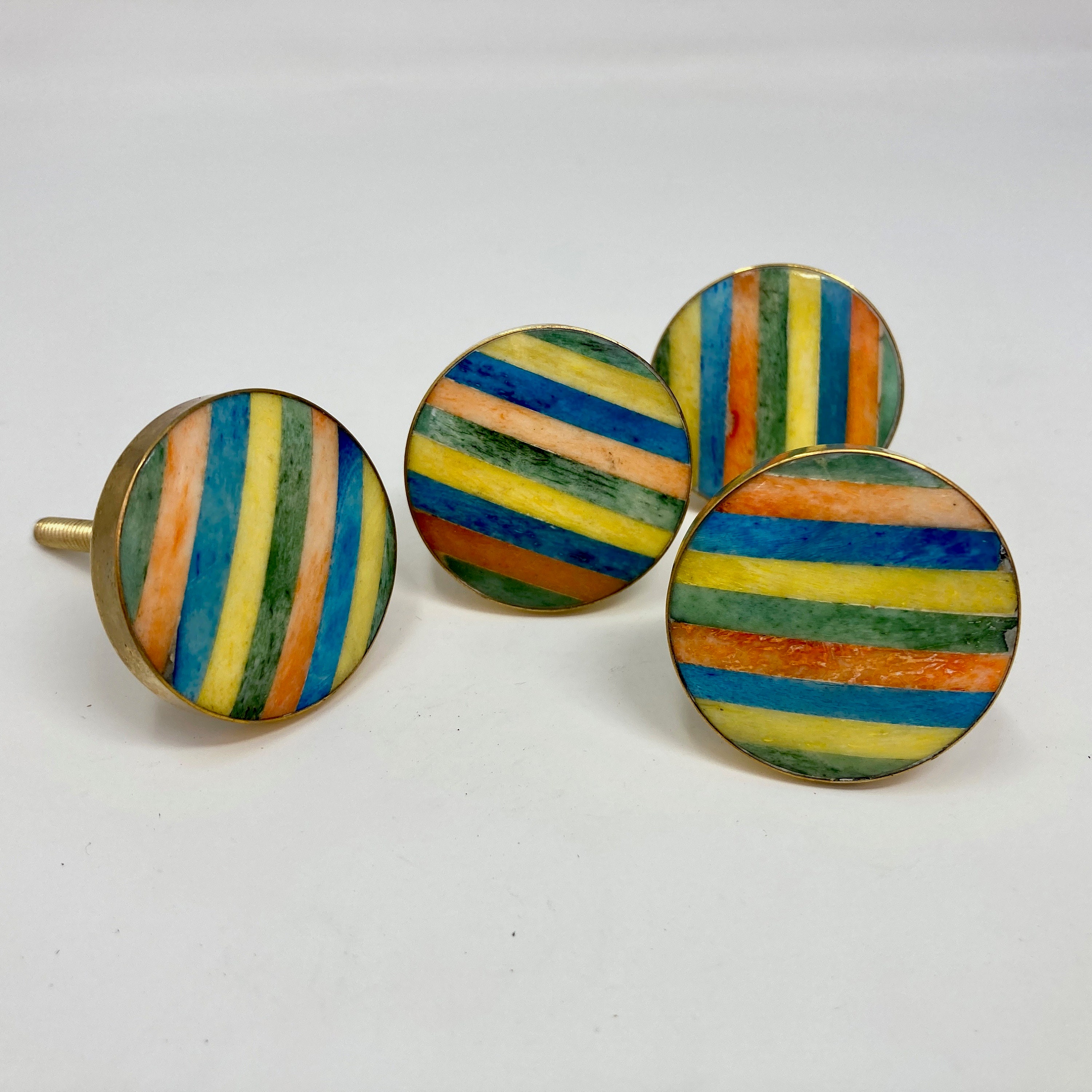 Latón y hueso Funky Multi rayado perilla de puerta redonda con | Etsy