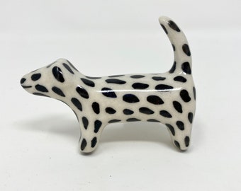 Black & White Handmade Spotted Dog Knob made from Ceramic - Handle Kitchen Cupboard Home