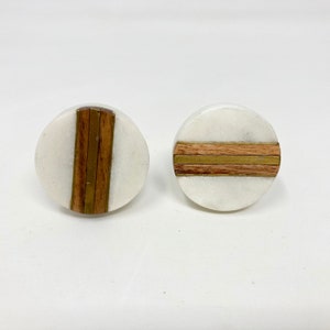 Round Marble & Wood Knob with Brass Strips | Artistic Cabinet Knob and Furniture Hardware | Handles Rustic Cabinet Door