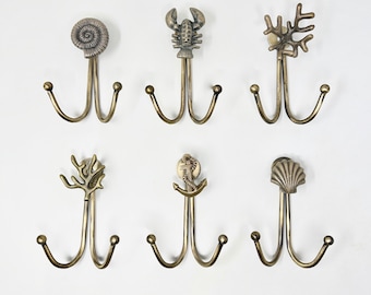 DOUBLE Antique Brass Nautical Hook Marine Towel Curtain Tie Back Iron