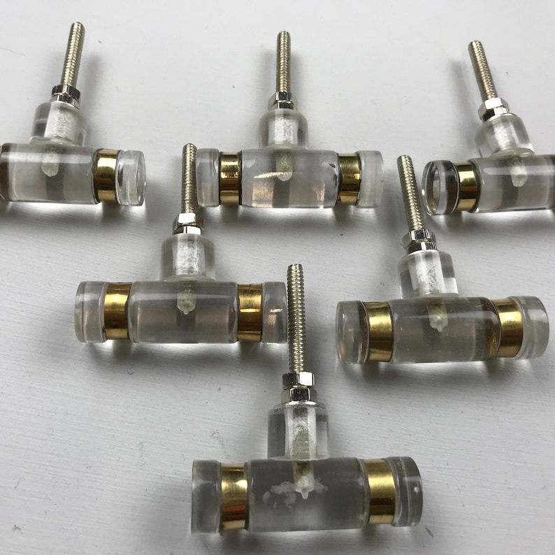 10 x Beautiful Clear Resin Tubular Drawer Knobs with Gold Features on Each End