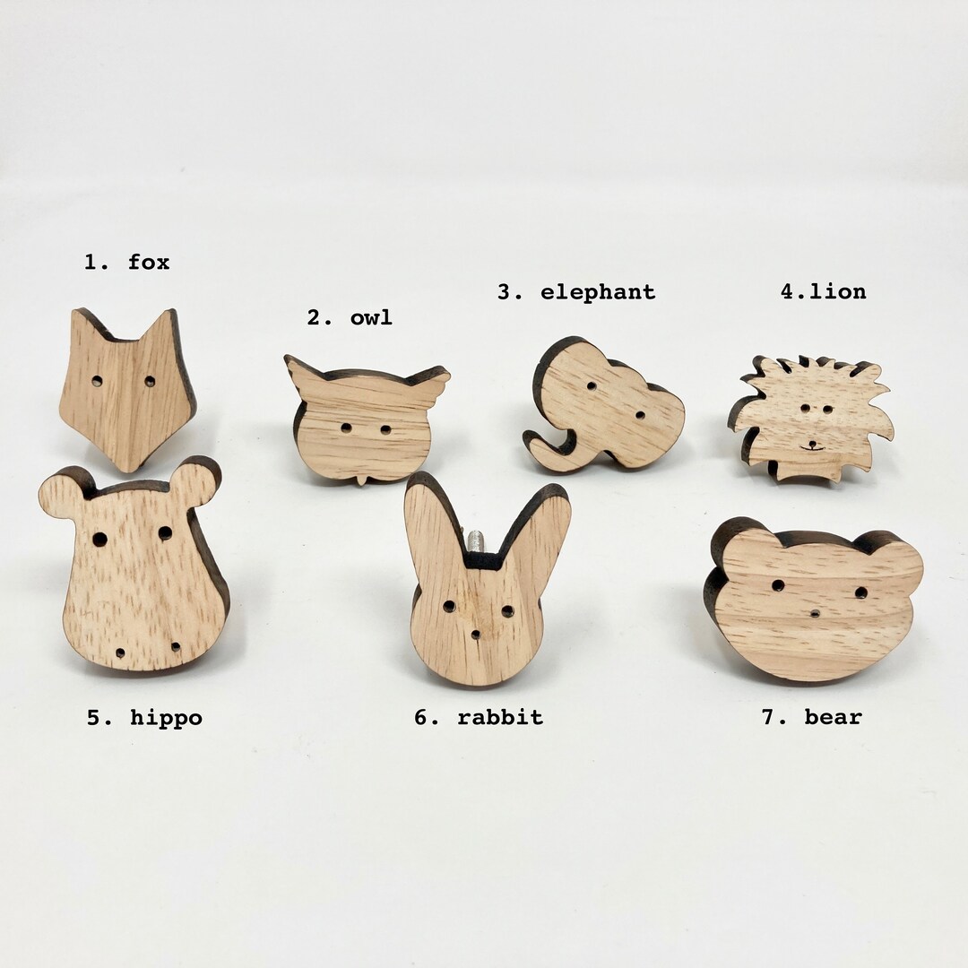 SLIGHT SECONDS Wooden Animal Knobs Children Kids Nursery Baby Etsy UK
