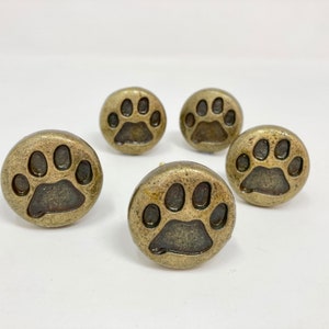 Dog Cat Animal Paw Print Pet Knob  |  Antique Brass Metal Drawer Pull Cupboard Dresser Canine Drawer Knob Wardrobe