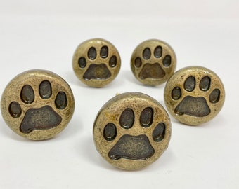 Dog Cat Animal Paw Print Pet Knob  |  Antique Brass Metal Drawer Pull Cupboard Dresser Canine Drawer Knob Wardrobe
