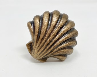 Art Deco Antique Brass Shell Clam Knob | Handle Kitchen Cupboard Home Bathroom Hallway Seaside Nautical