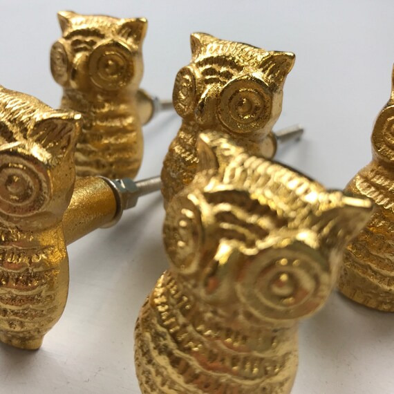 10 X Gold Owl Drawer Door Pull Knobs Animal Handle Kitchen Etsy