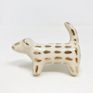 Gold & White Handmade Spotted Dog Knob made from Ceramic Handle Kitchen Cupboard Home image 8