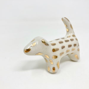 Gold & White Handmade Spotted Dog Knob made from Ceramic Handle Kitchen Cupboard Home image 3