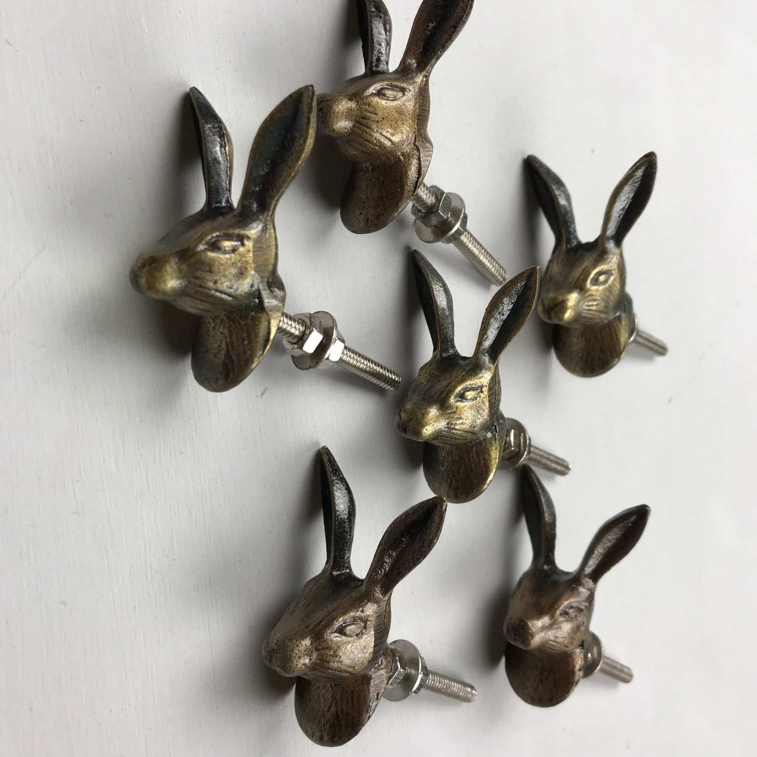 6 X Metal Antique Bronze Coloured Hare Rabbit Knobs Etsy