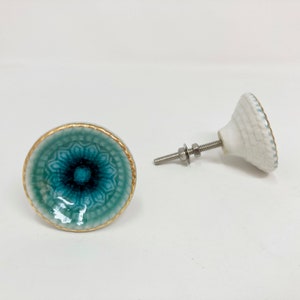 Turquoise & Gold Italian Style Ceramic Door Knob with a framing of gold Kitchen Cupboard Handle Modern Knob image 9
