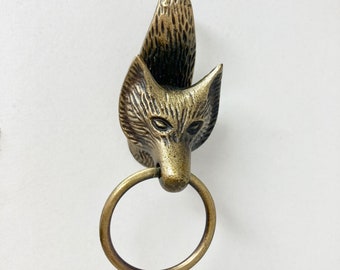 RING Mr Fox Knob in Antique Bronze with Pull Ring Drawer Pull Animal Knob Cabinet