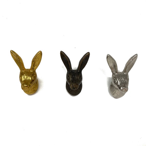 Hare Rabbit Knob in GOLD SILVER ANTIQUE Door Pull Knob Animal Etsy