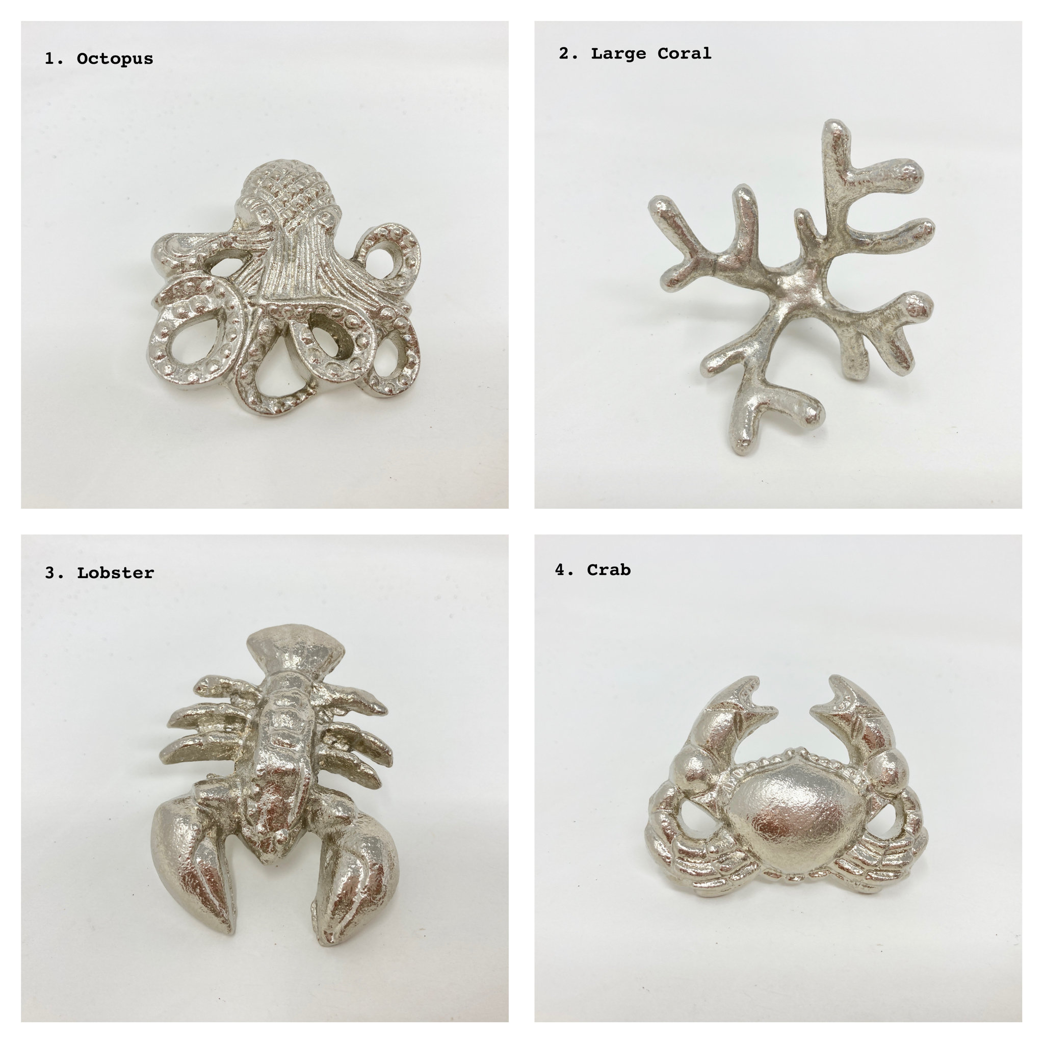 Boutons De Tiroir Thème Marin - 12 Modèles (Poulpe, Crabe, Baleine, Étoile De Mer...), En Argent, Vis Incluses (3-4 Cm) - 10