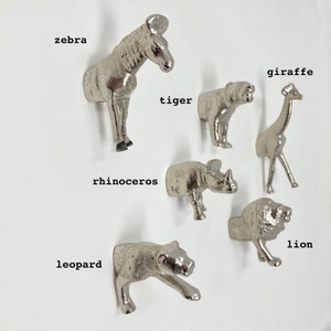SILVER Safari Animal Iron Metal Drawer Knobs SET of 6 or Individual - Dresser Cabinet Chest of Drawers